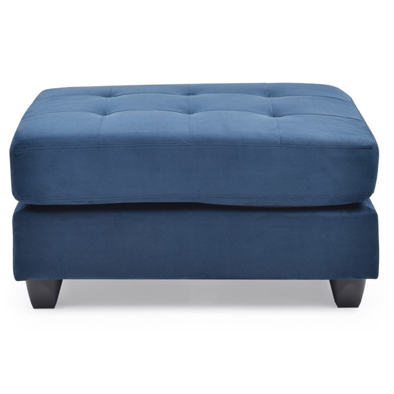 Maklaine Contemporary Microsuede Ottoman in Navy Blue Finish
