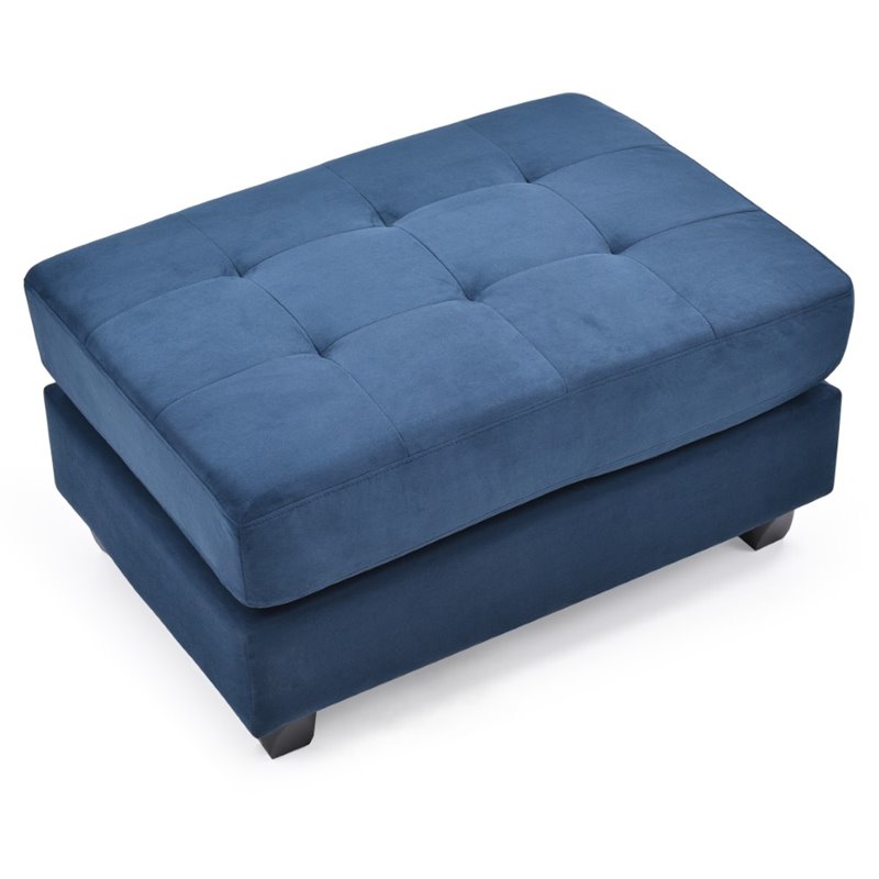 Maklaine Contemporary Microsuede Ottoman in Navy Blue Finish