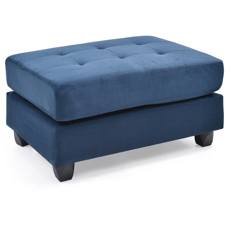 Maklaine Contemporary Microsuede Ottoman in Navy Blue Finish