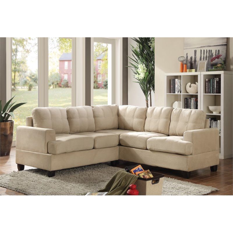 Maklaine Transitional Microsuede Sectional in Vanilla Finish