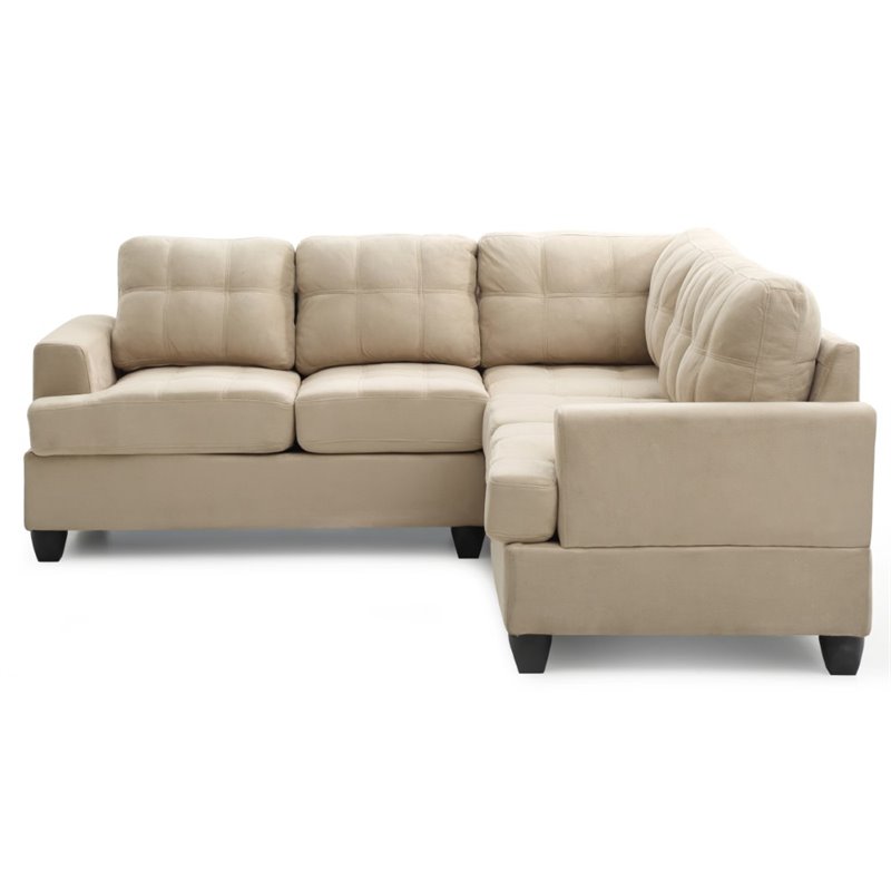 Maklaine Transitional Microsuede Sectional in Vanilla Finish