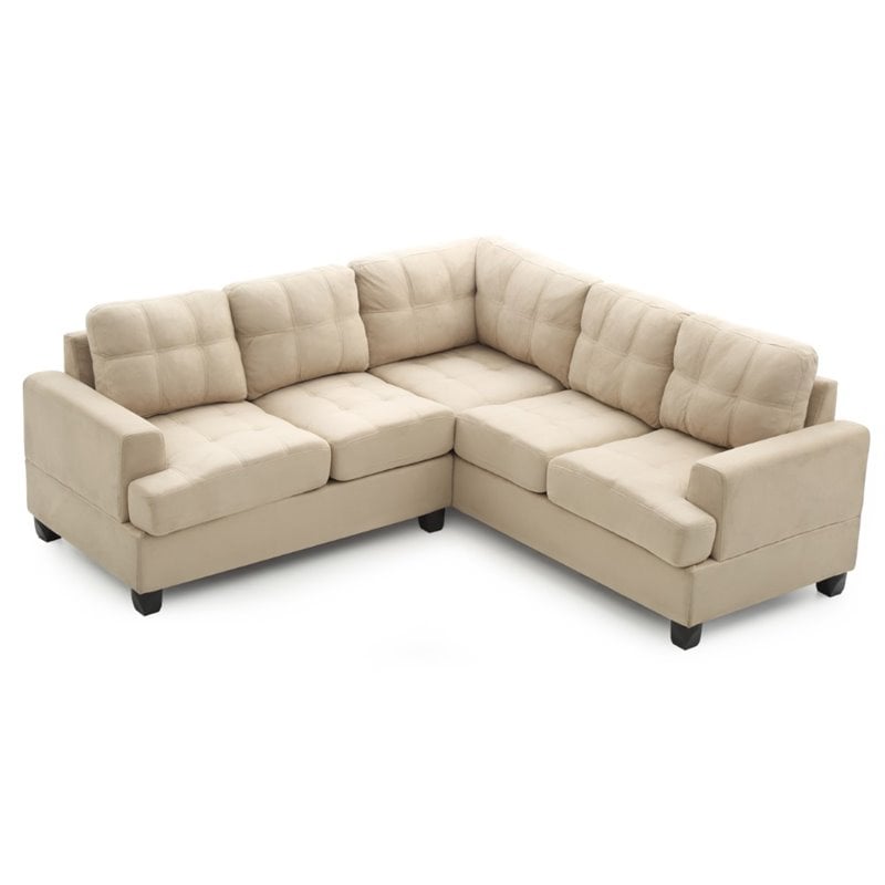 Maklaine Transitional Microsuede Sectional in Vanilla Finish