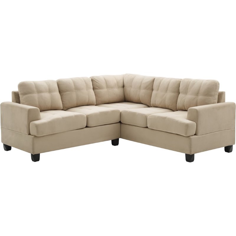 Maklaine Transitional Microsuede Sectional in Vanilla Finish