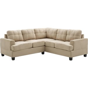 Maklaine Transitional Microsuede Sectional in Vanilla Finish