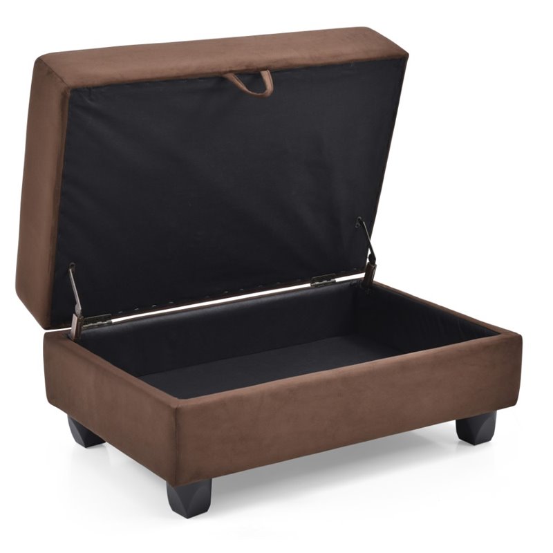 Maklaine Contemporary Microsuede Ottoman in Chocolate Finish