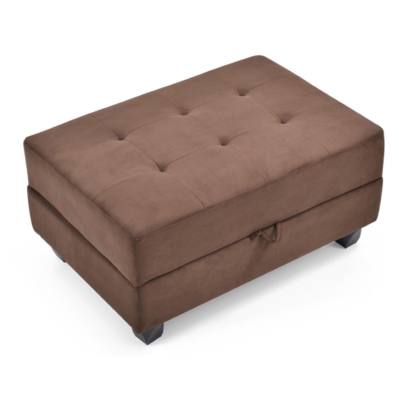 Maklaine Contemporary Microsuede Ottoman in Chocolate Finish