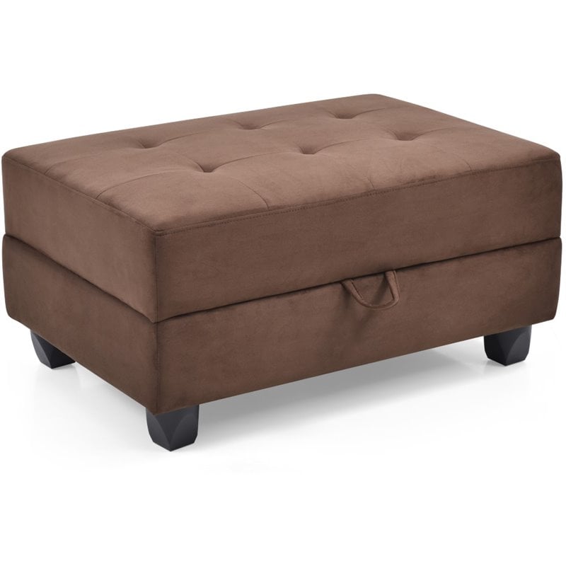 Maklaine Contemporary Microsuede Ottoman in Chocolate Finish