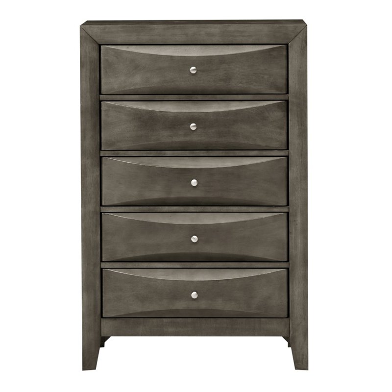 Maklaine Contemporary Engineered Wood 5 Drawer Chest in Gray
