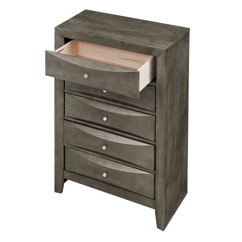 Maklaine Contemporary Engineered Wood 5 Drawer Chest in Gray