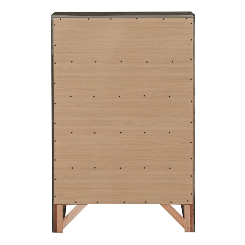 Maklaine Contemporary Engineered Wood 5 Drawer Chest in Gray