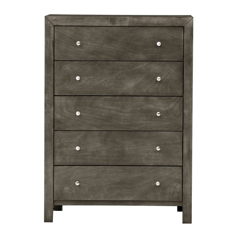 Maklaine Transitional Engineered Wood 5 Drawer Chest in Gray
