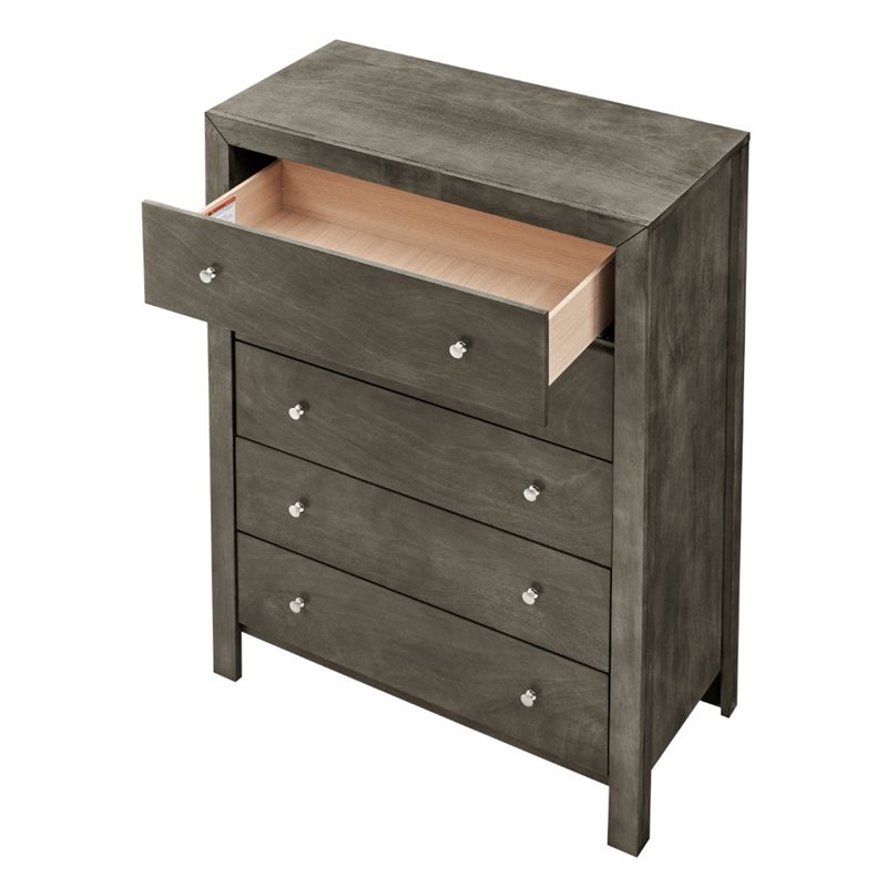 Maklaine Transitional Engineered Wood 5 Drawer Chest in Gray