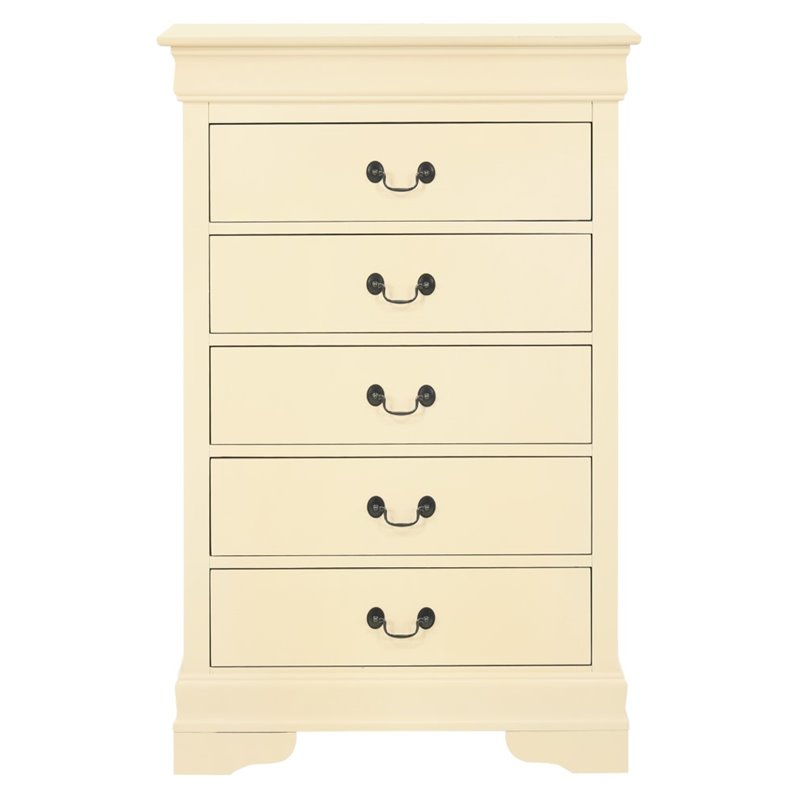 Maklaine Traditional Engineered Wood 5 Drawer Chest in Beige