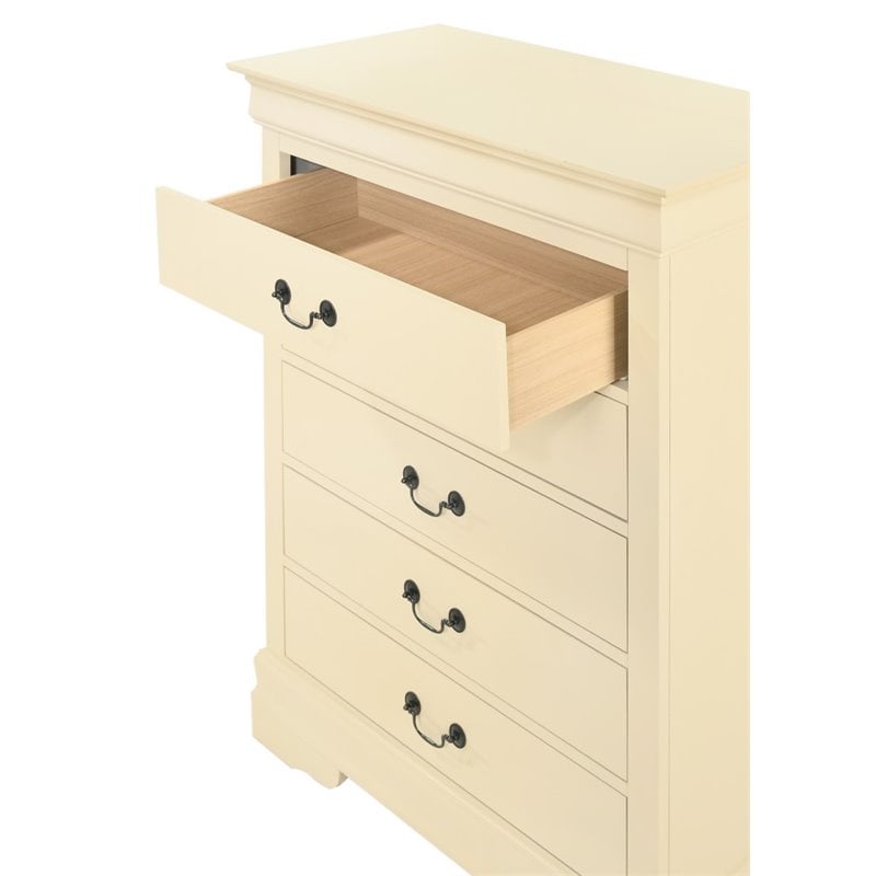 Maklaine Traditional Engineered Wood 5 Drawer Chest in Beige
