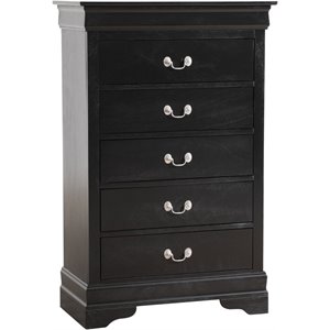 maklaine traditional engineered wood 5 drawer chest in black