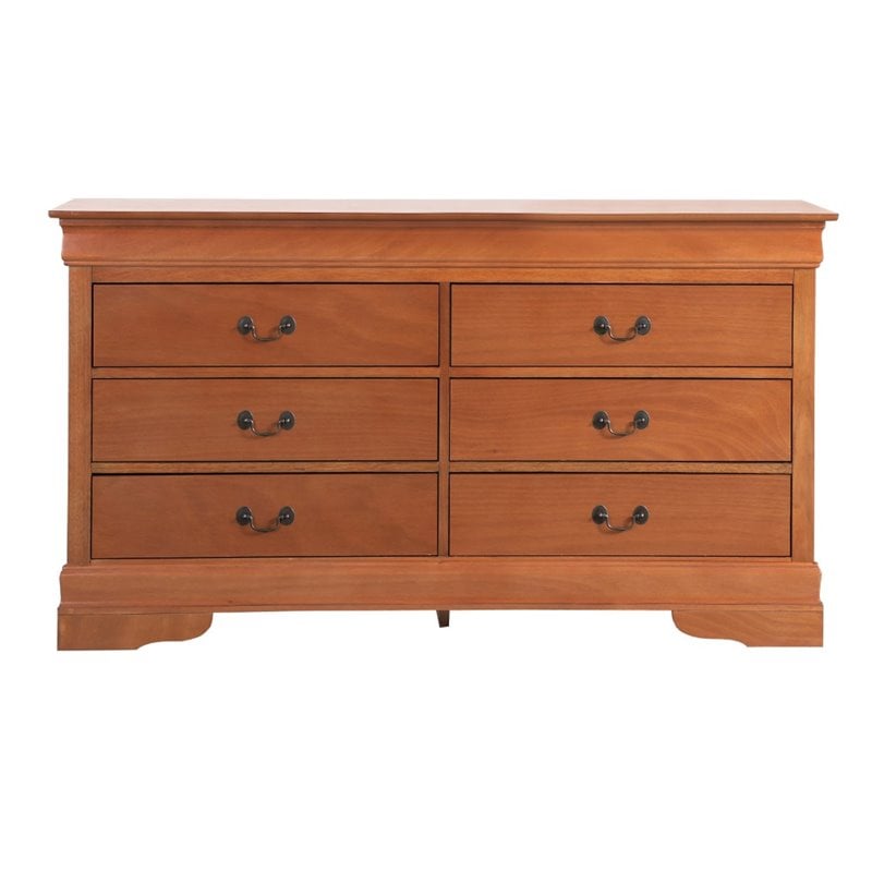 Maklaine Traditional Engineered Wood 6 Drawer Dresser in Oak