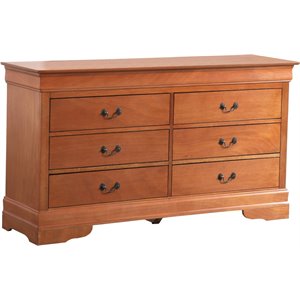Maklaine Traditional Engineered Wood 6 Drawer Dresser in Oak