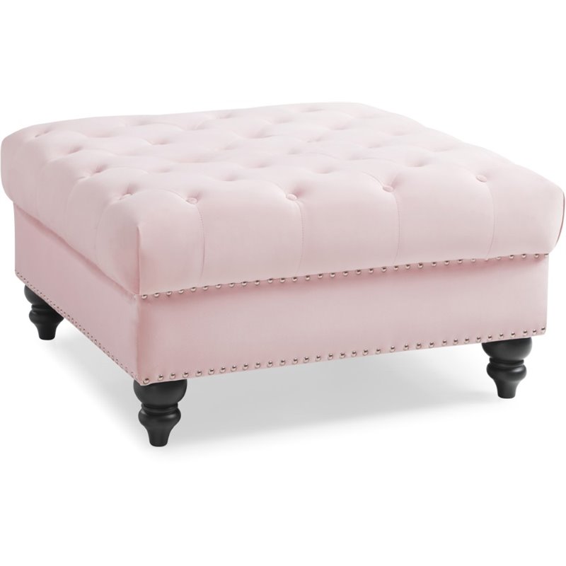 Maklaine Traditional Soft Plush Velvet Ottoman in Pink Finish