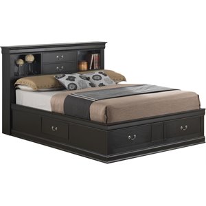 maklaine traditional wood queen bookcase storage bed in black