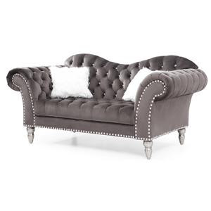 maklaine traditional upholstery velvet loveseat in dark gray