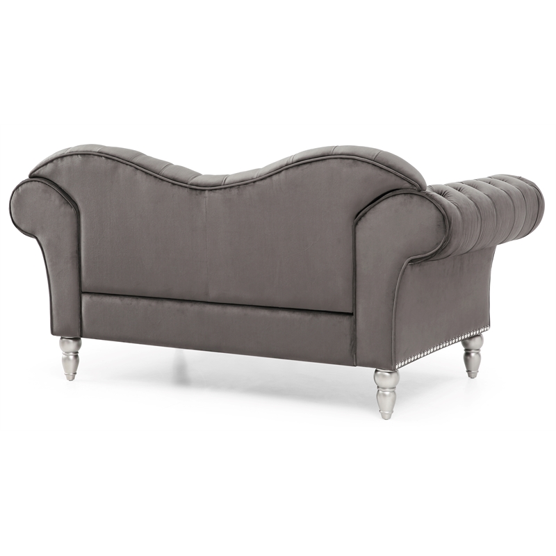 Maklaine Traditional Upholstery Velvet Loveseat in Dark Gray
