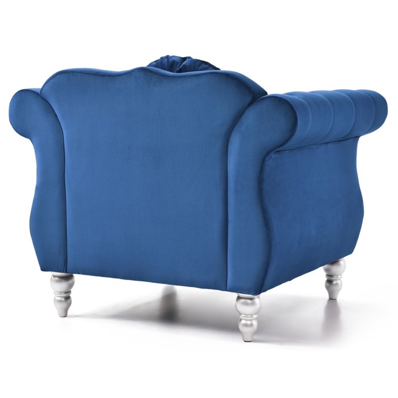 Maklaine Transitional Tufted Velvet Chair in Navy Blue Finish