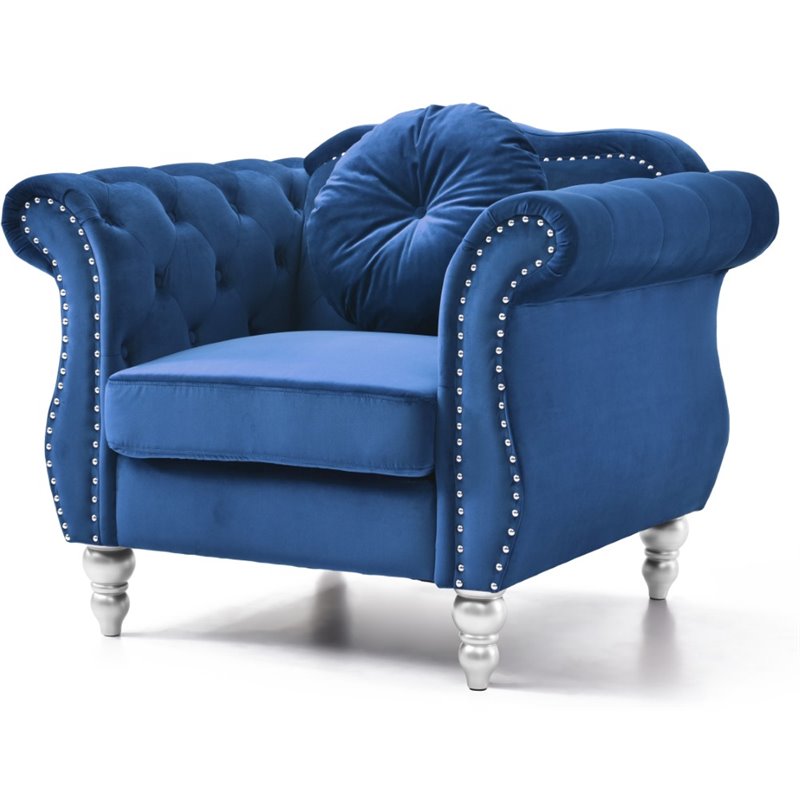 Maklaine Transitional Tufted Velvet Chair in Navy Blue Finish