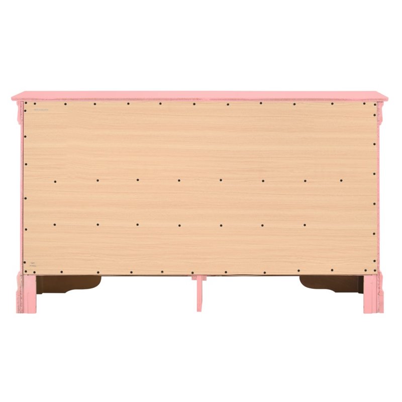 Maklaine Traditional Engineered Wood 6 Drawer Dresser in Pink