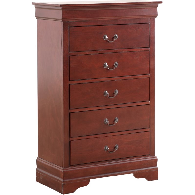 Maklaine Traditional Engineered Wood 5 Drawer Chest in Cherry