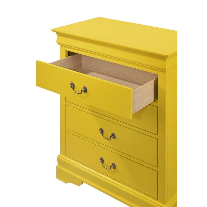 Maklaine Traditional Engineered Wood 4-Drawer Bedroom Chest in Yellow