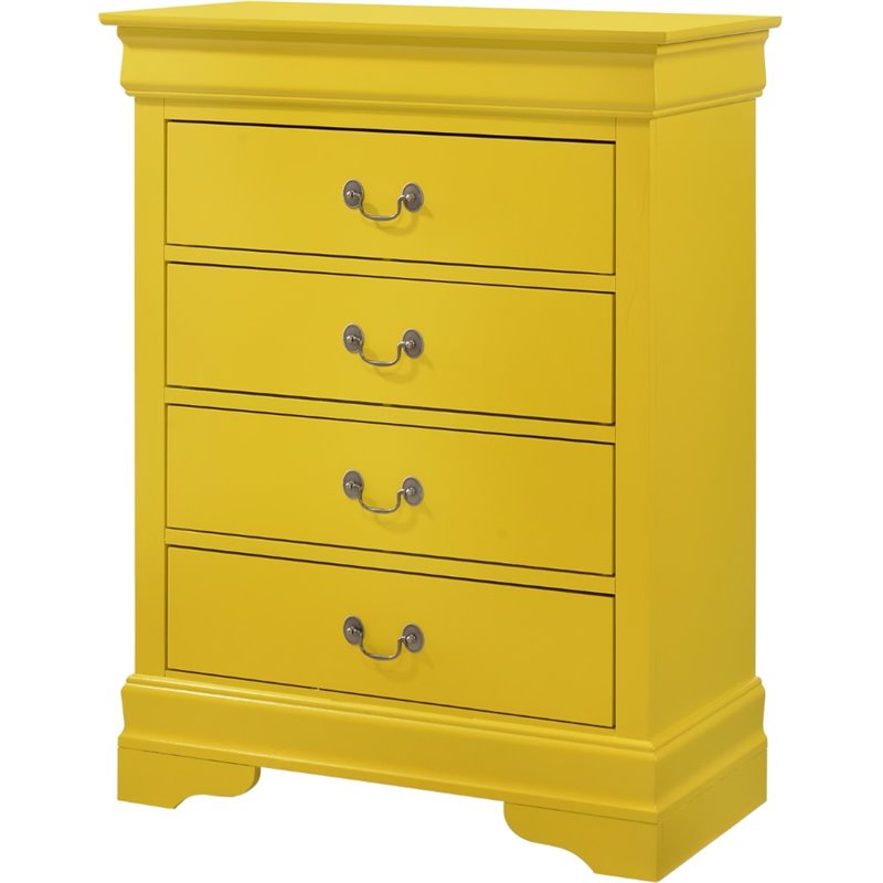 Maklaine Traditional Engineered Wood 4-Drawer Bedroom Chest in Yellow