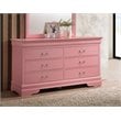 Maklaine Traditional Engineered Wood 6 Drawer Dresser in Pink