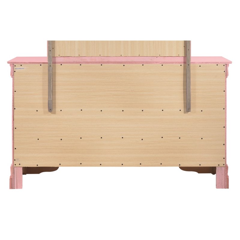 Maklaine Traditional Engineered Wood 6 Drawer Dresser in Pink