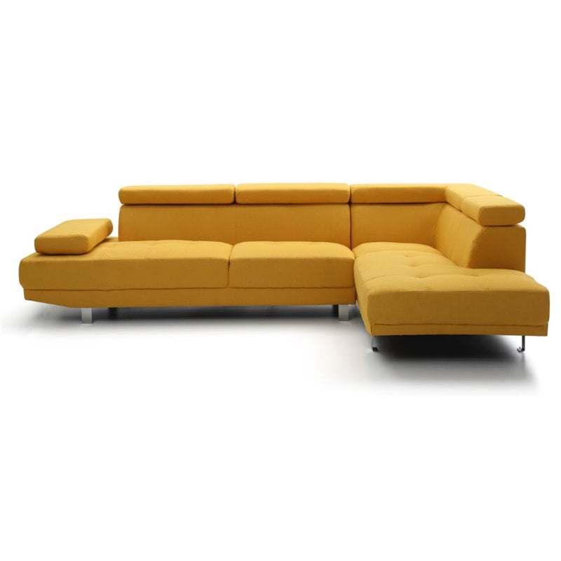 Maklaine Contemporary Fabric Twill Fabric Sectional in Yellow