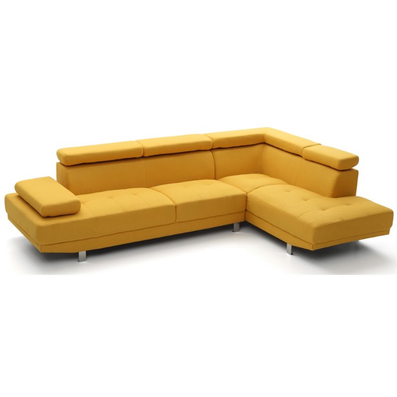 Maklaine Contemporary Fabric Twill Fabric Sectional in Yellow