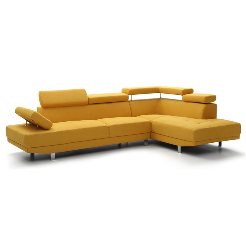 Maklaine Contemporary Fabric Twill Fabric Sectional in Yellow