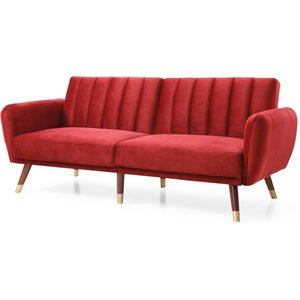 maklaine contemporary soft velvet convertible sofa in burgundy