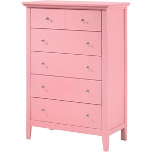 maklaine engineered wood 5 drawer bedroom chest in pink finish