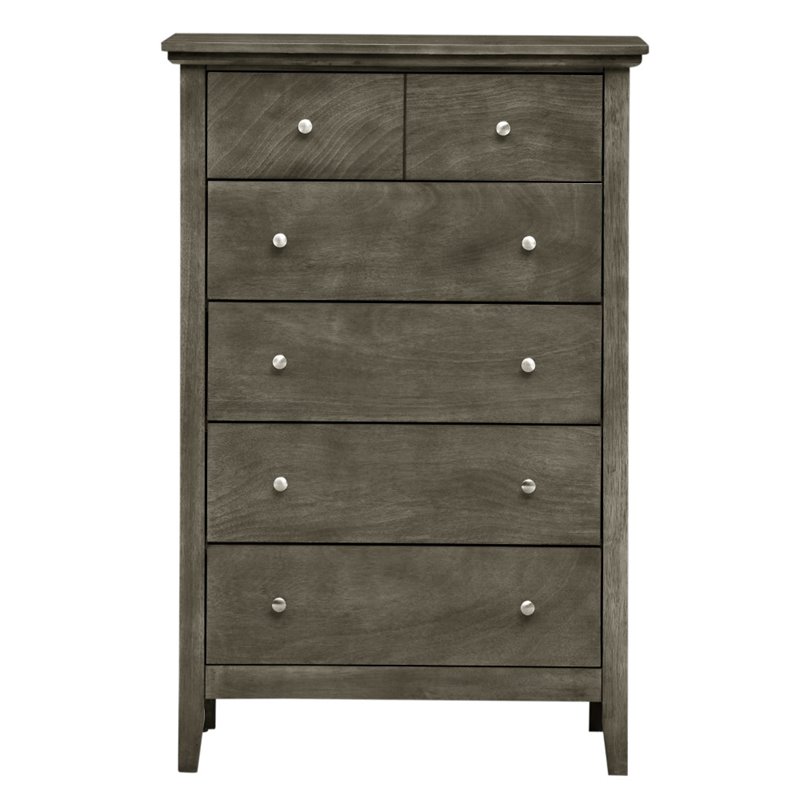 Maklaine Engineered Wood 5 Drawer Bedroom Chest in Gray Finish