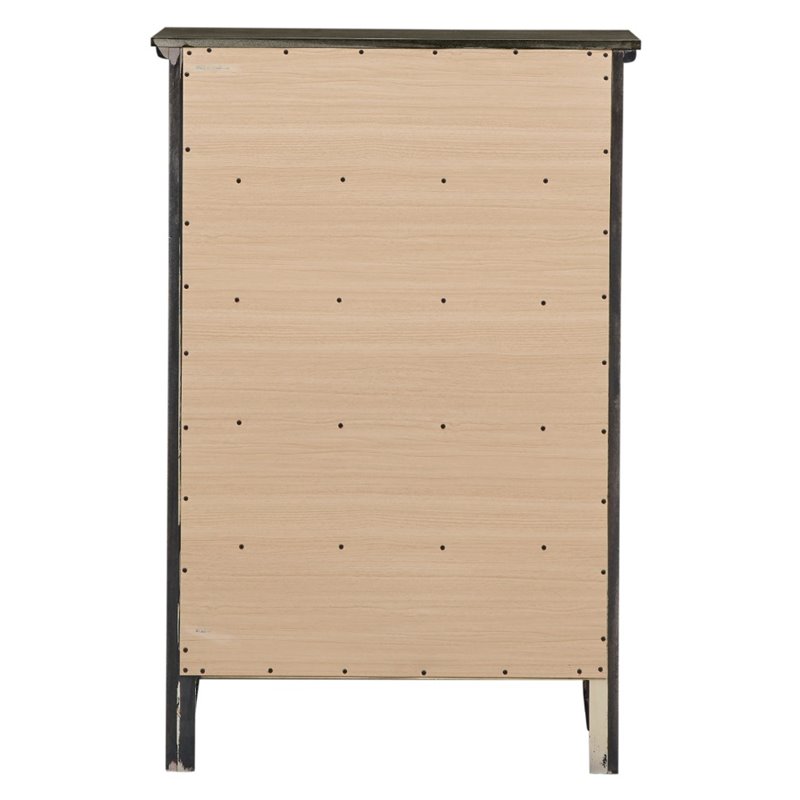 Maklaine Engineered Wood 5 Drawer Bedroom Chest in Gray Finish