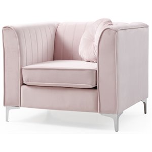 maklaine contemporary soft velvet channel tufted chair in pink