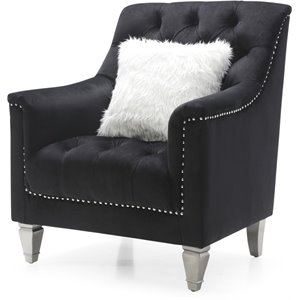 maklaine contemporary styled soft velvet chair in black finish