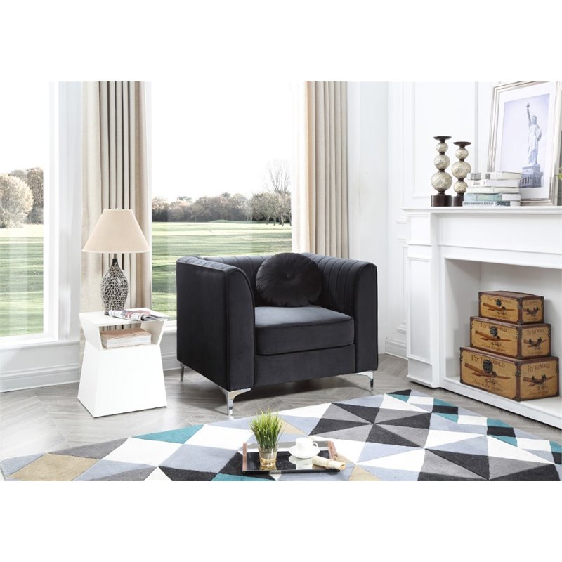 Maklaine Contemporary styled Soft Velvet Chair in Black Finish