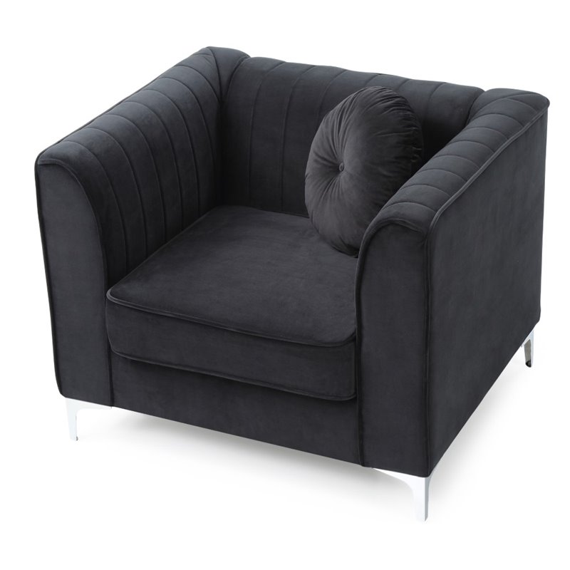 Maklaine Contemporary styled Soft Velvet Chair in Black Finish