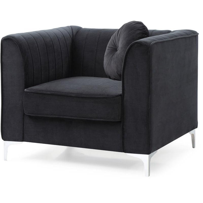 Maklaine Contemporary styled Soft Velvet Chair in Black Finish
