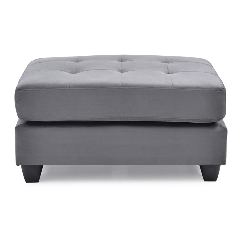 Maklaine Contemporary styled Microsuede Ottoman in Gray Finish