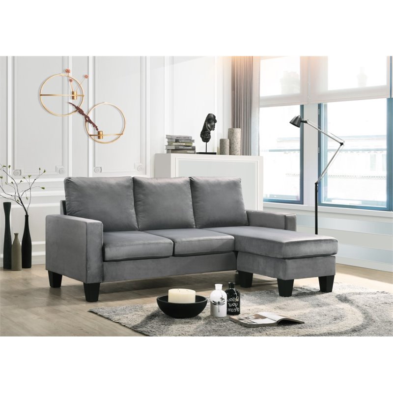 Maklaine Contemporary styled Velvet Sofa Chaise in Gray Finish