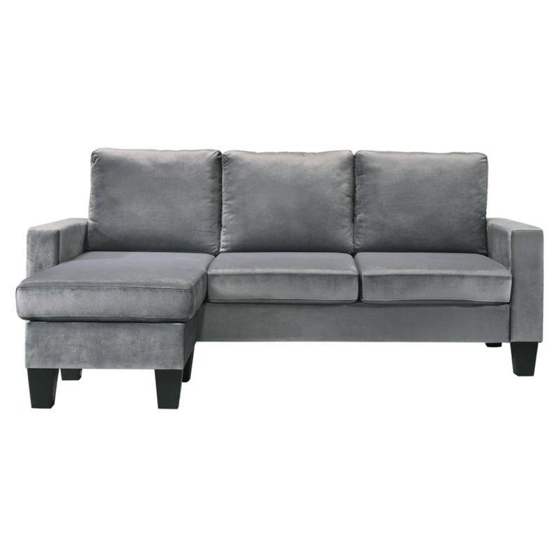 Maklaine Contemporary styled Velvet Sofa Chaise in Gray Finish