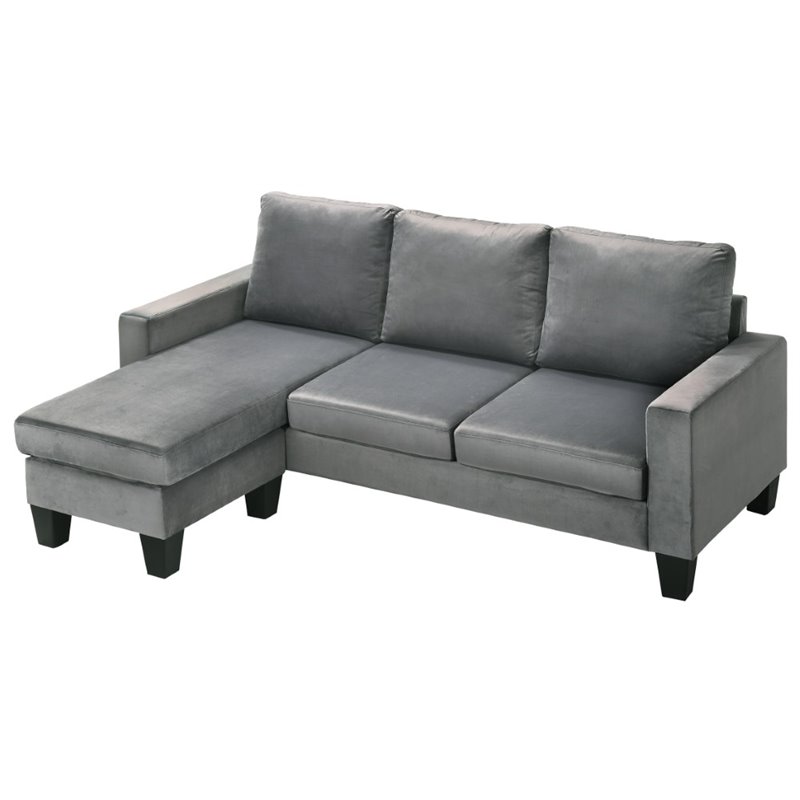 Maklaine Contemporary styled Velvet Sofa Chaise in Gray Finish