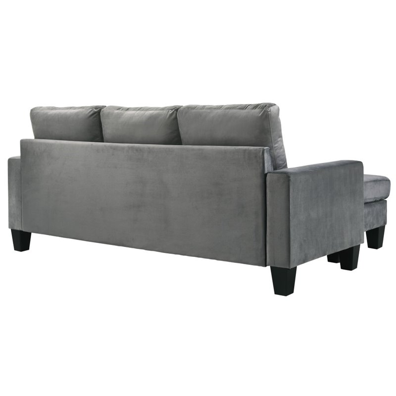 Maklaine Contemporary styled Velvet Sofa Chaise in Gray Finish